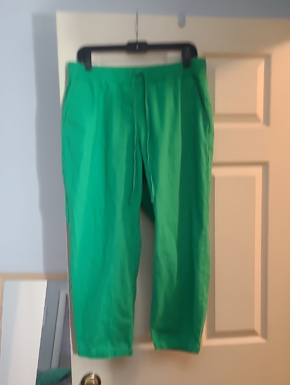 EUC J. Crew Women's Bright Green Stretch Waist Linen/Cotton Blend Ankle Pants